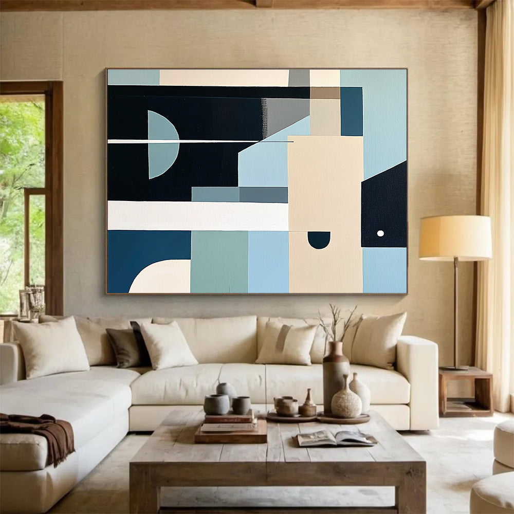 Geometric Blue and Beige Abstract Painting DYP103