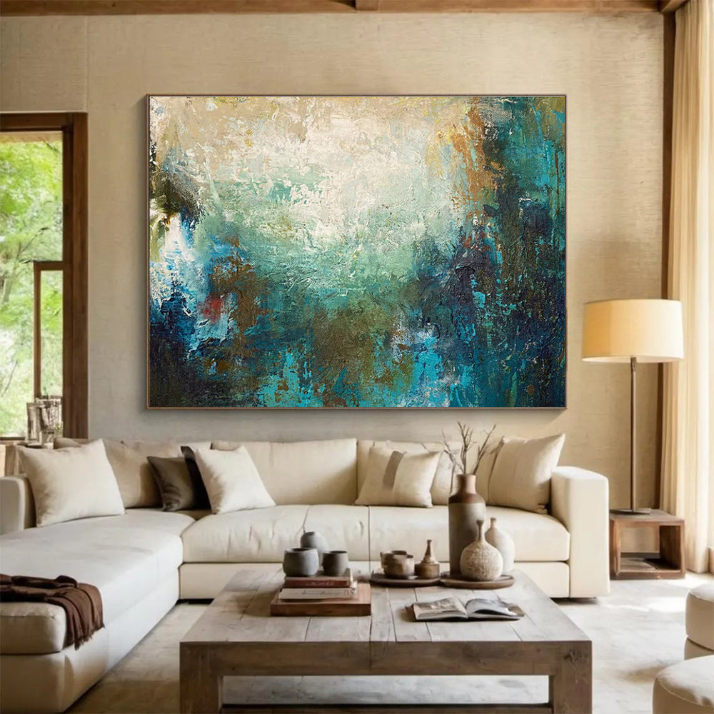 Teal Brown Abstract Painting with Calm - Ear THY Tones THY369