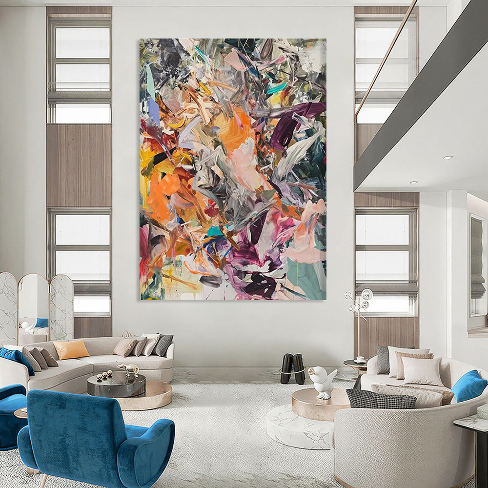 Dynamic Color Fusion Abstract Painting with Energetic Brushstrokes ADGE098