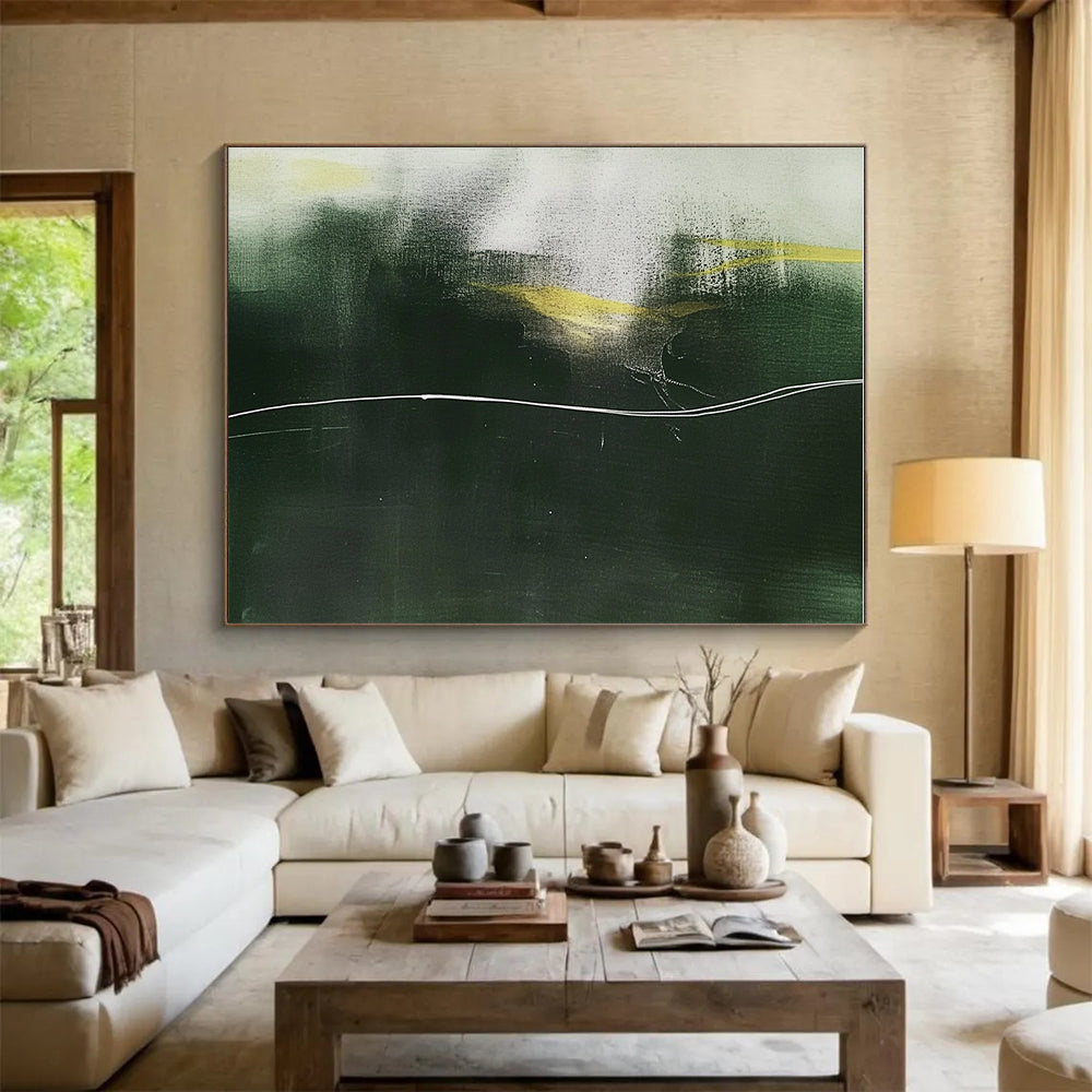 Green and Yellow Abstract Painting with Dynamic Lines GER140