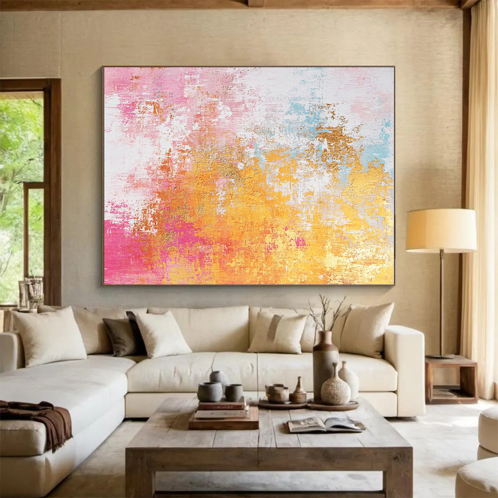Colorful Gold Abstract with Pink Blue Yellow and Gold GER331