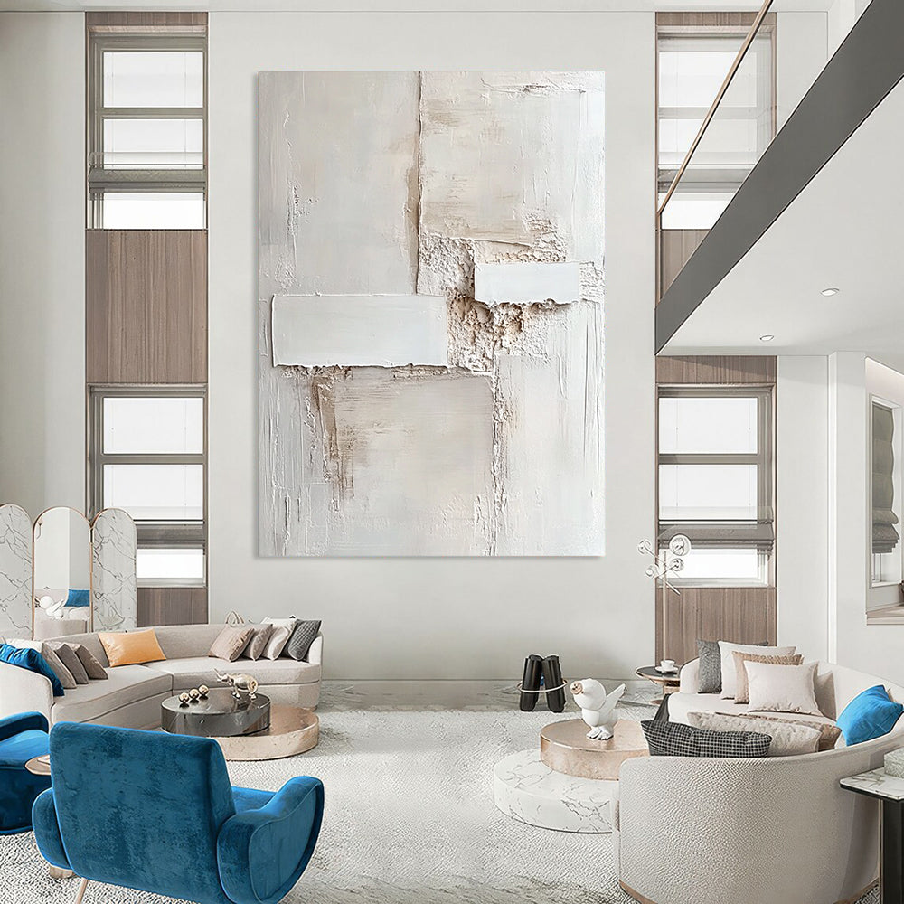 Abstract artwork featuring an off-white wall with a textured finish and subtle shades of white creating depth and visual intrigue.STSC1157