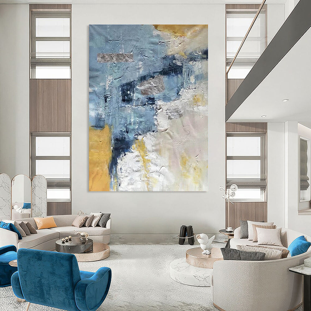 Blue and Gold Textured Abstract Painting ADGE255
