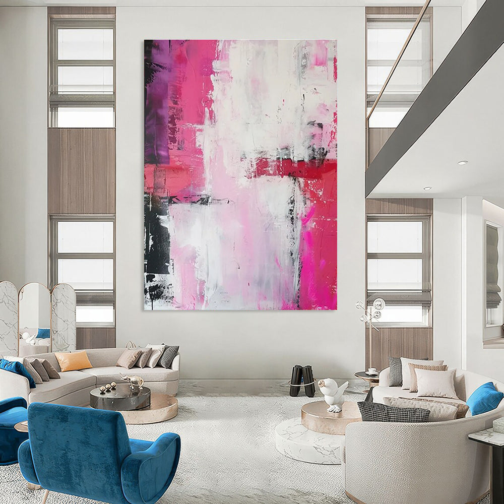 Pink and Purple Blend Abstract Painting with White and Red Accents ADGE114