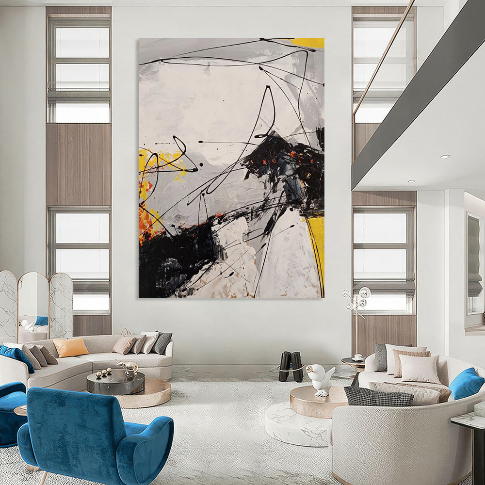 Black - line with Orange Accents Abstract Painting for Edgy Spaces ADGE054