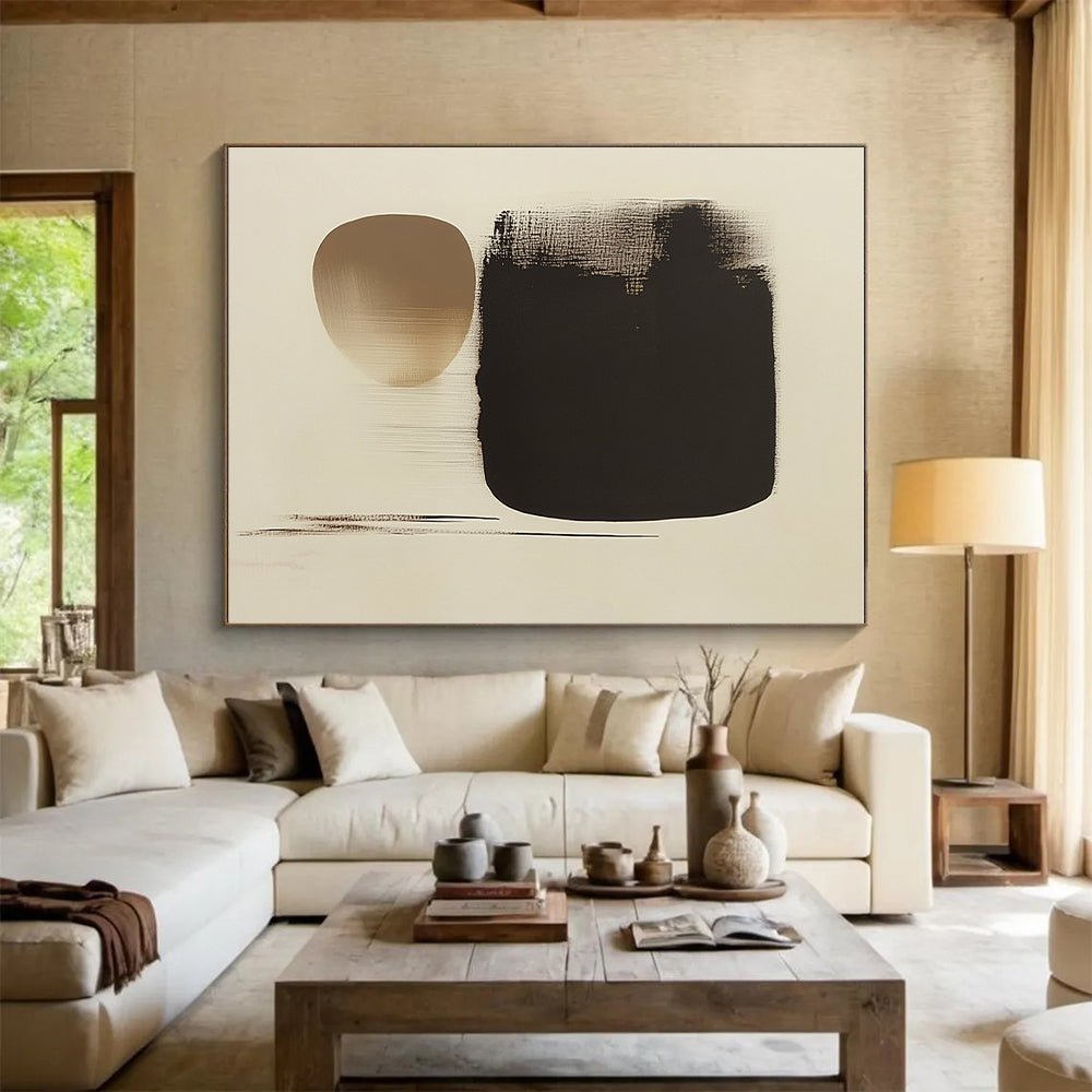 Black and Beige Abstract Painting with Soft Edges GER171