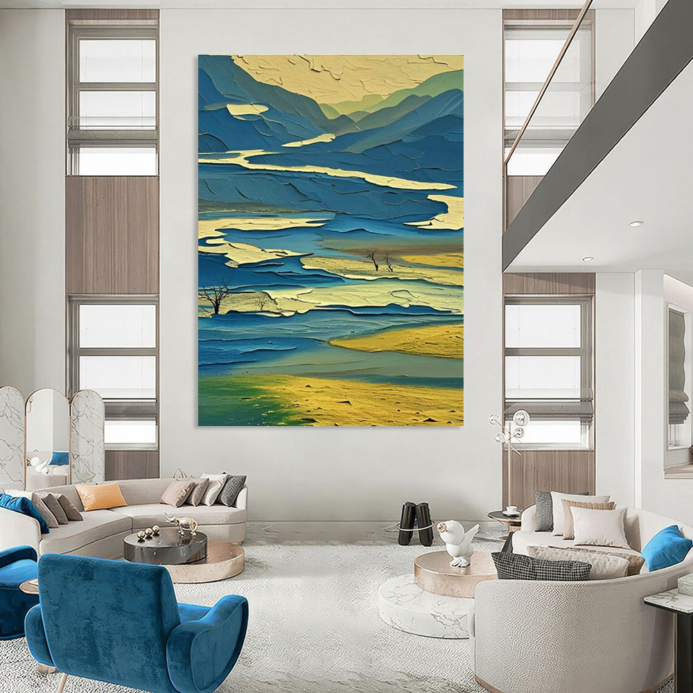 Large Hand-Painted Abstract Canvas Wall Hanging, Creating a Creative Space for Office and Corridor DLZ0970