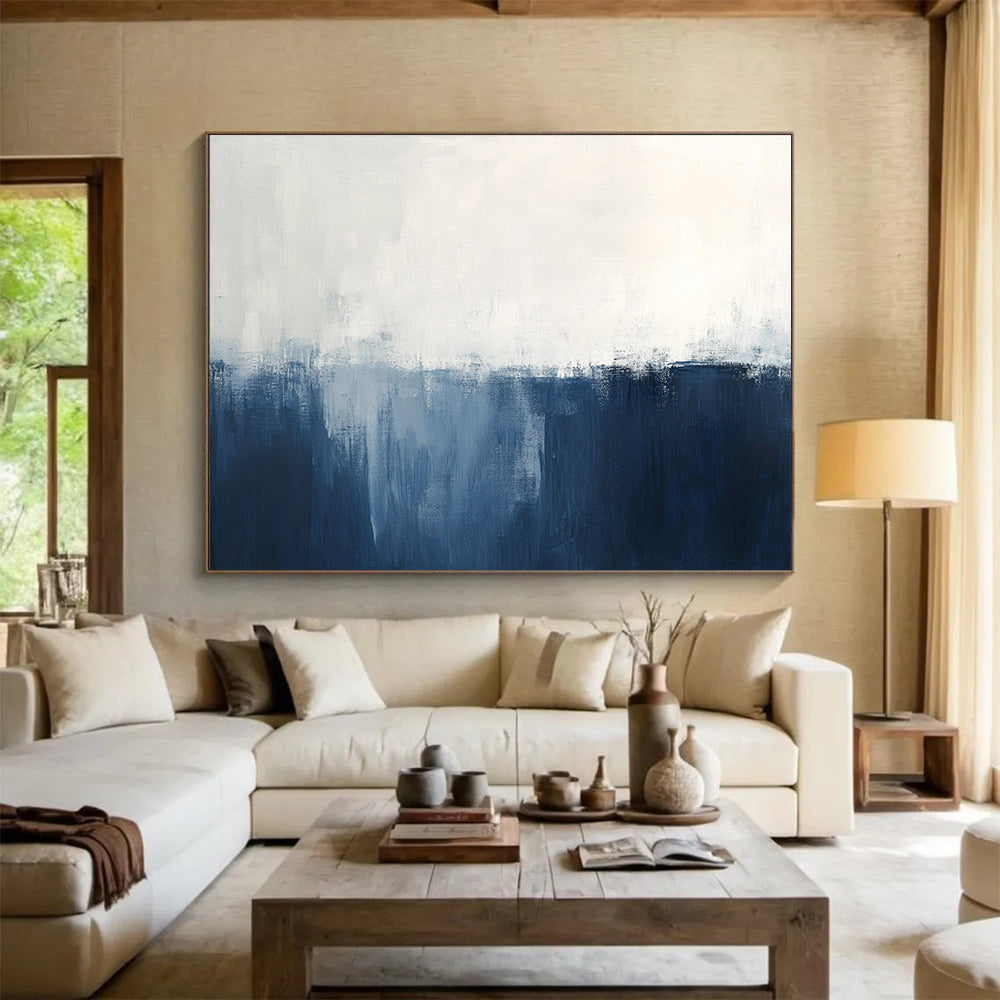 Blue and White Abstract Painting with Subtle Gradients DYP188