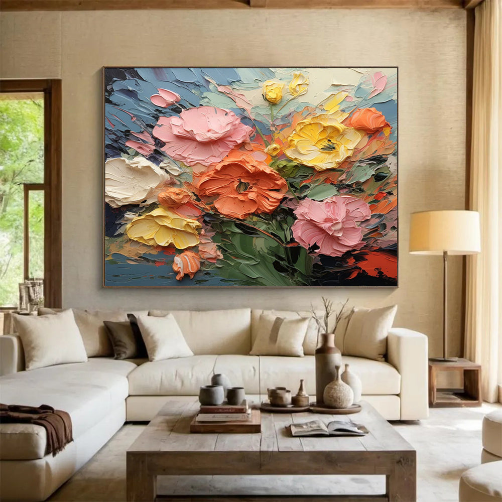 Impasto Flower Bounty Abstract Painting with Soft and Bold Colors THY309