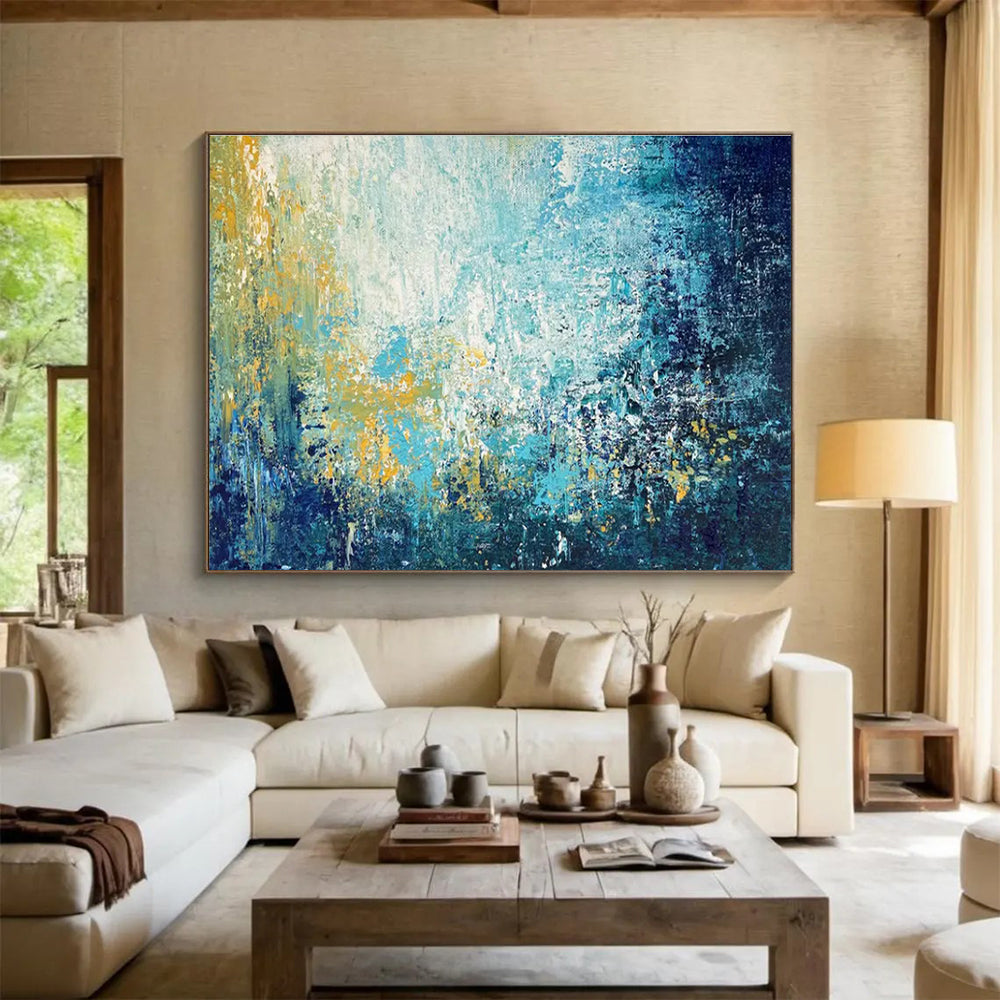 Blue Gold Abstract Painting with Light - Filled Abstraction THY327