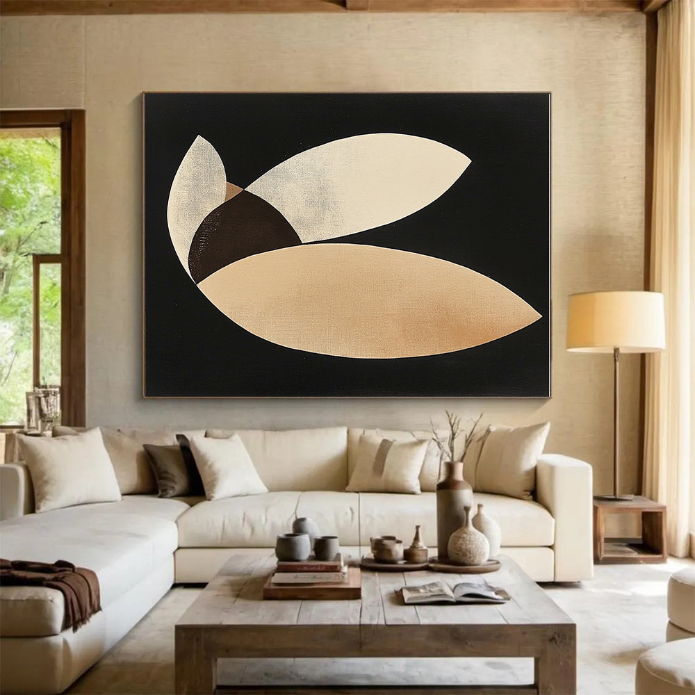 Beige and Brown Abstract Painting with Geometric Shapes GER099