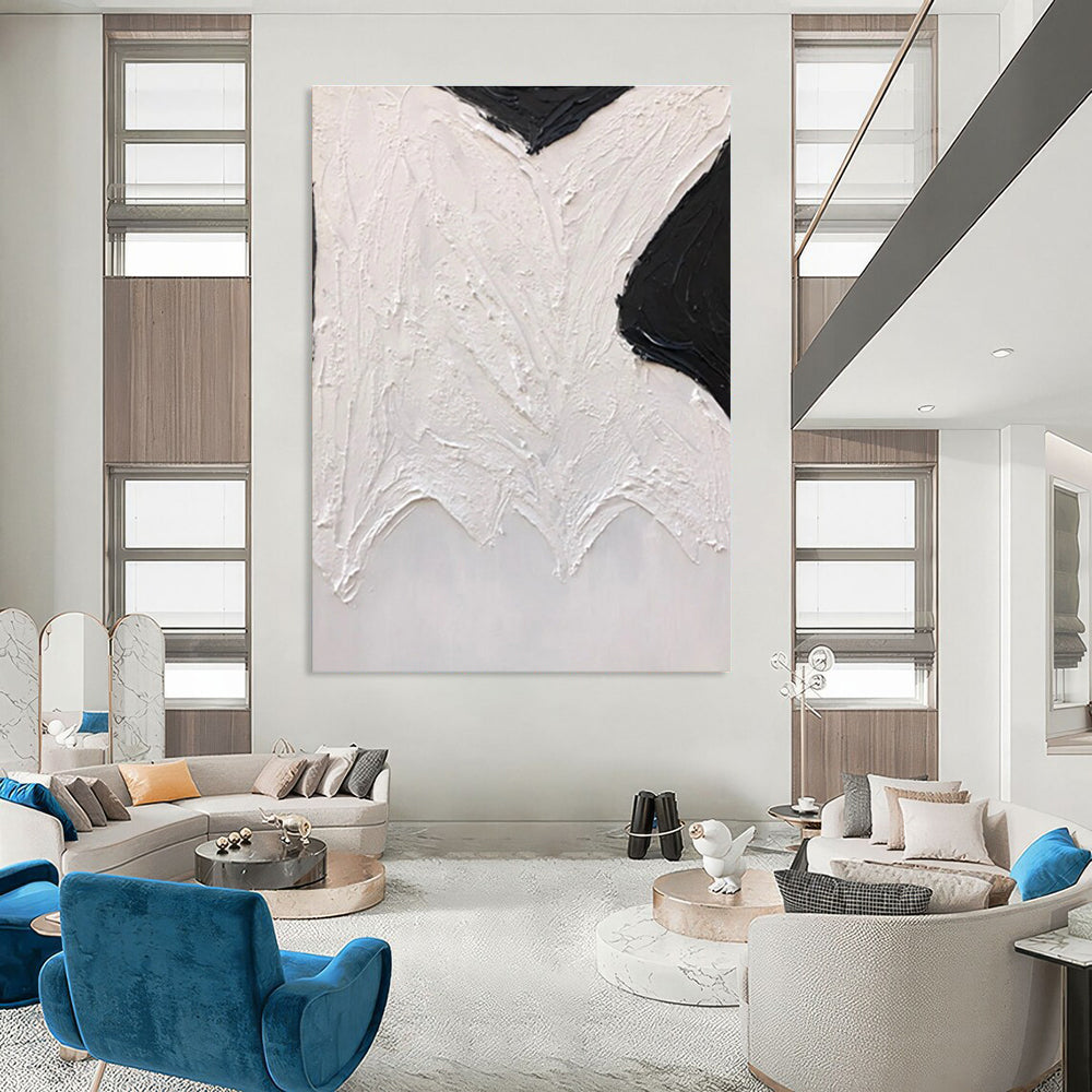 Black and White Textured Abstract Painting with Organic Shapes ADGE405