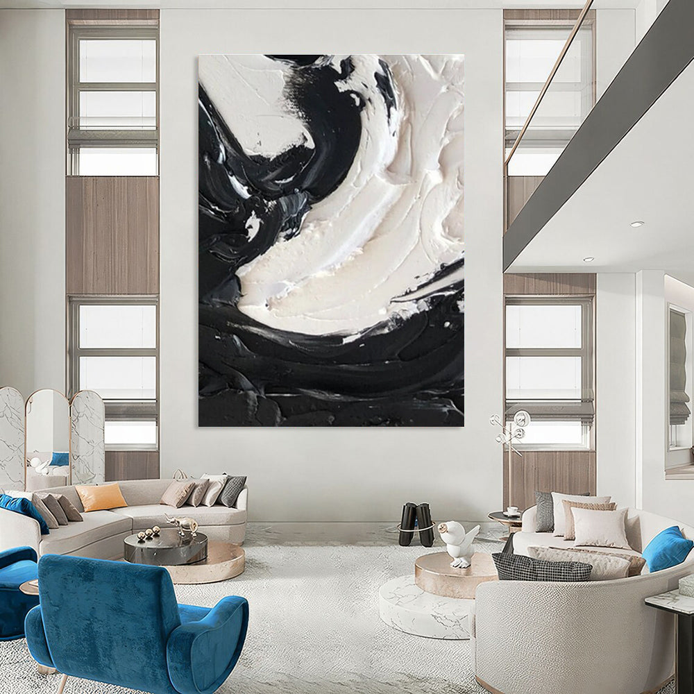 Black and White Intricate Swirl Textured Abstract Painting ADGE385