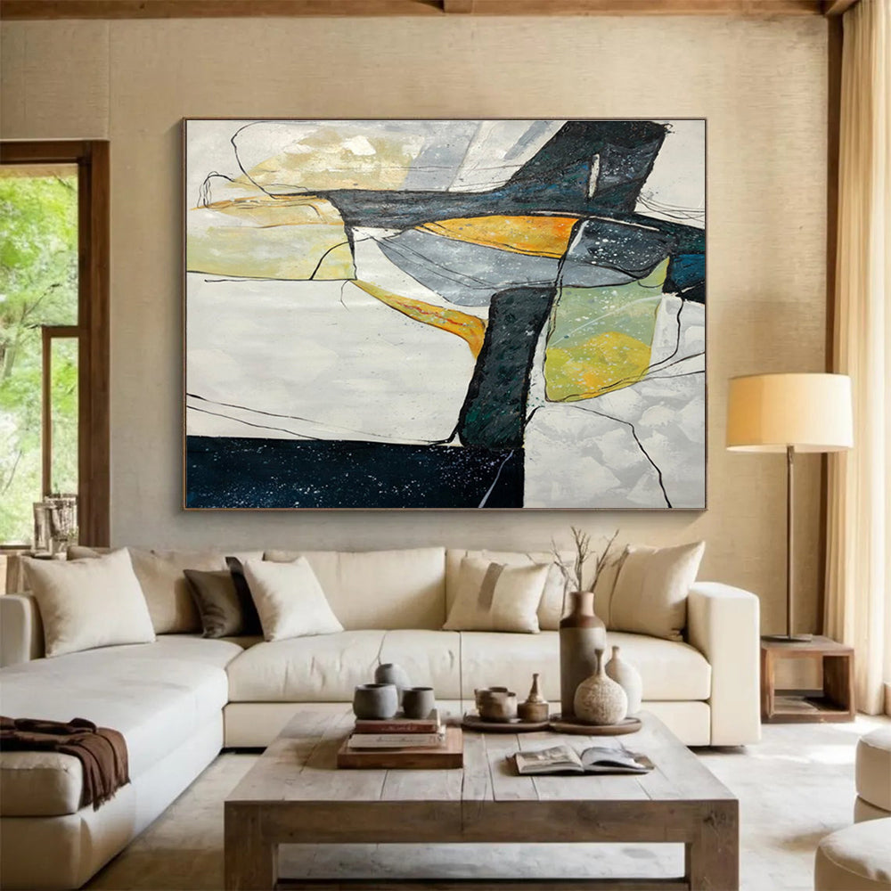 Black Yellow Geometric Abstract Painting THY037
