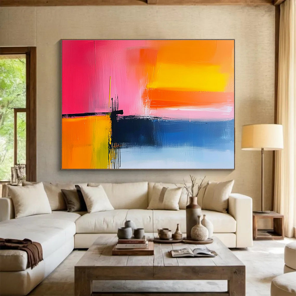Pink Orange and Yellow Abstract Painting with Sunset Vibes DYP409