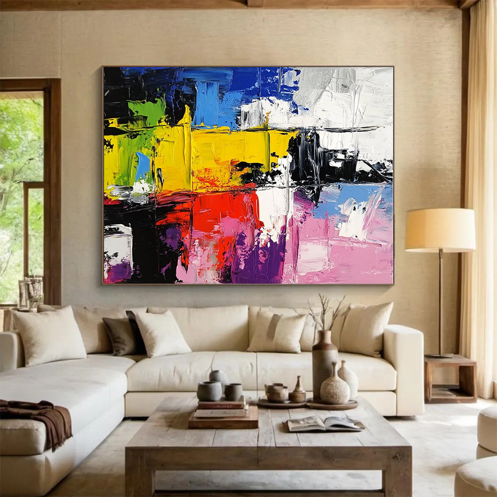 Multicolor Block Abstract Painting with Diverse Hues GER733