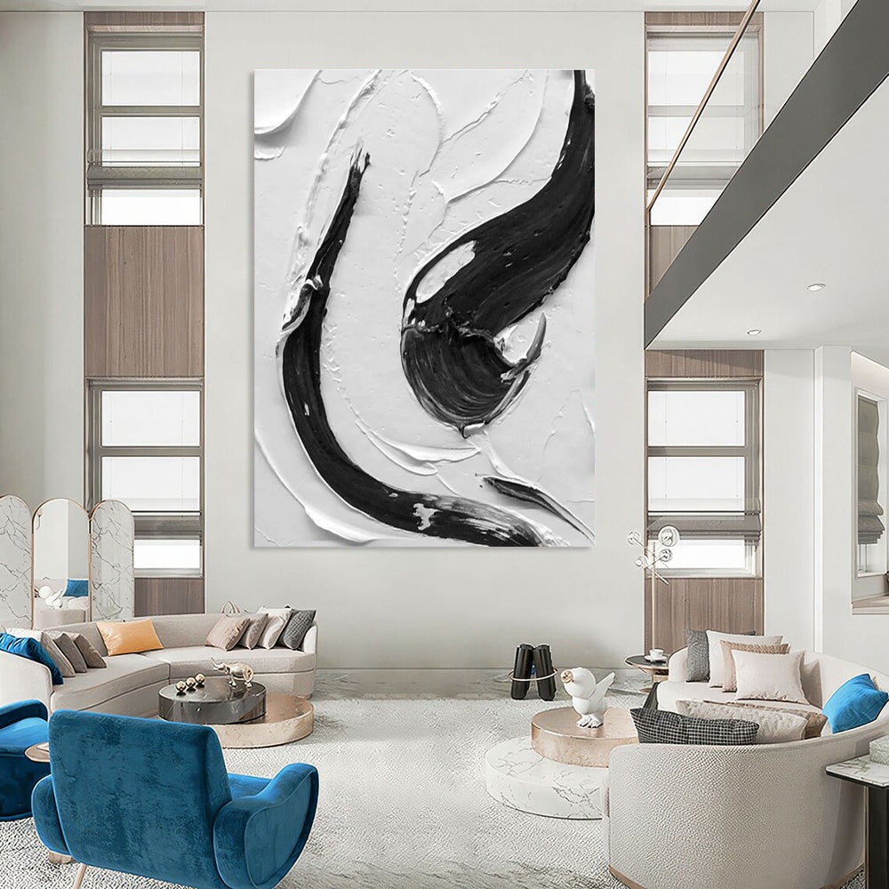 Detailed Black and White Swirl - textured Abstract Art ADGE377