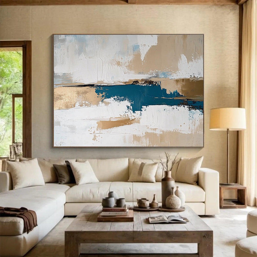 Beige and Blue Abstract with Gold Accents Painting DYP471