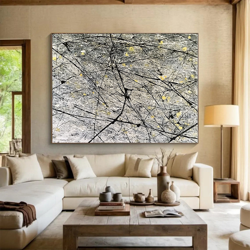 Gray Yellow Line Abstract Painting with Dynamic Strokes GER778