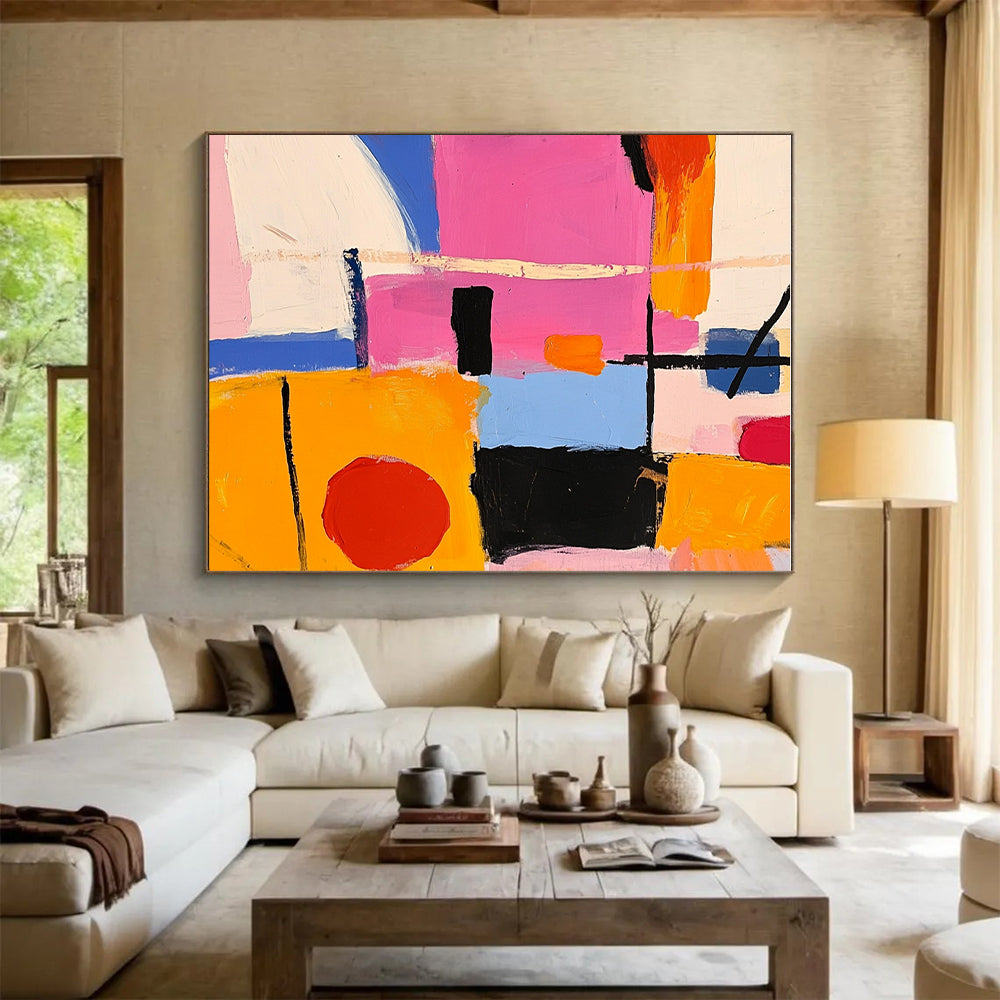 Color - Block Abstract Painting with Pink, Orange, and Blue GER300
