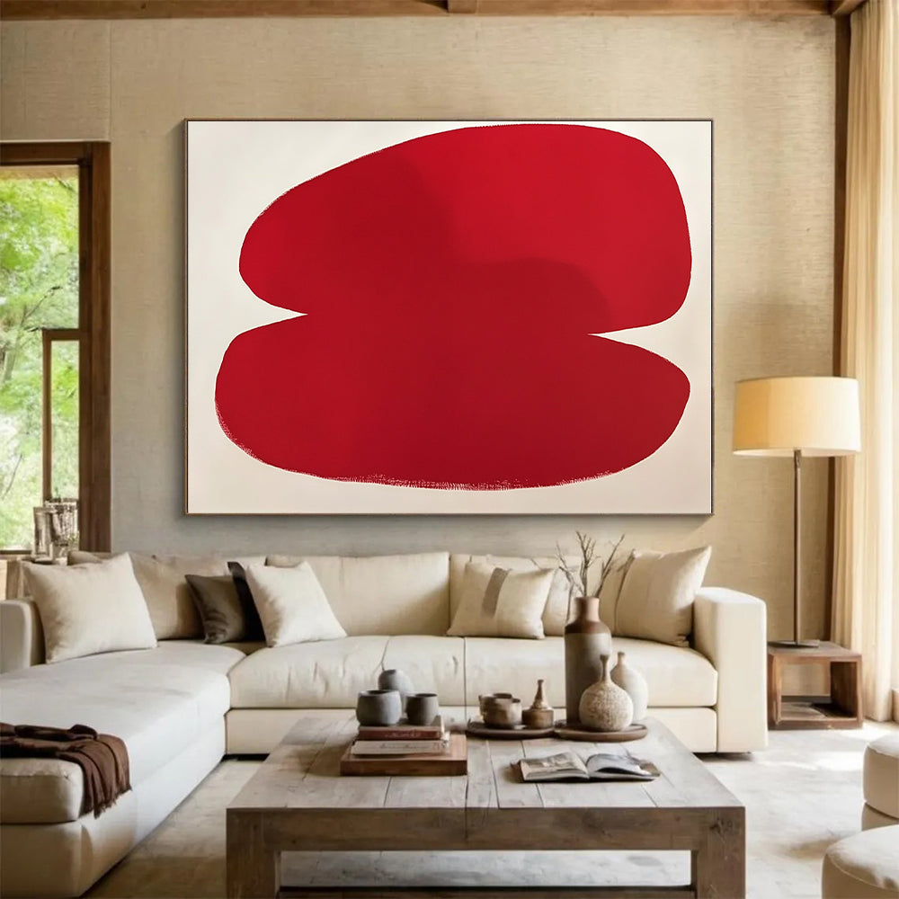 Bold Red Minimalist Abstract Painting with Simple Form GER262