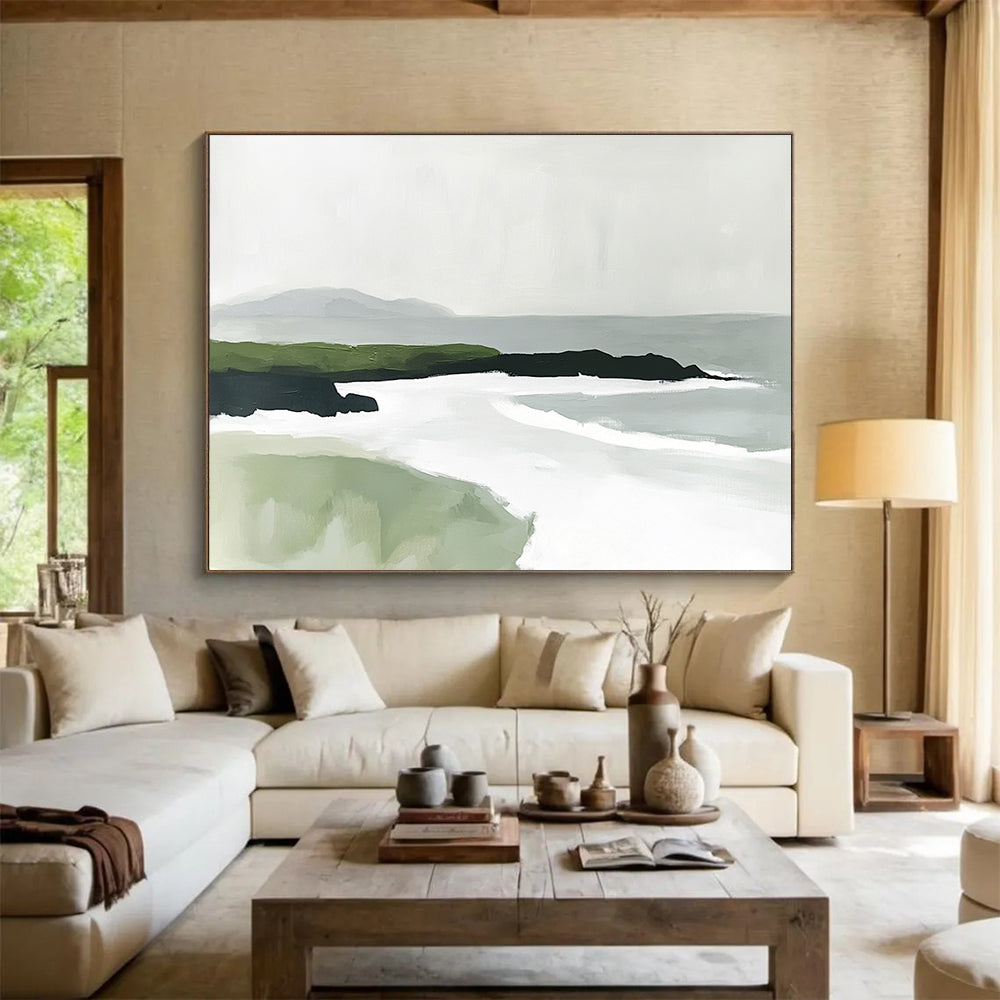 Minimalist Coastal Landscape Abstract Painting with Earthy and Neutral Tones DYP336