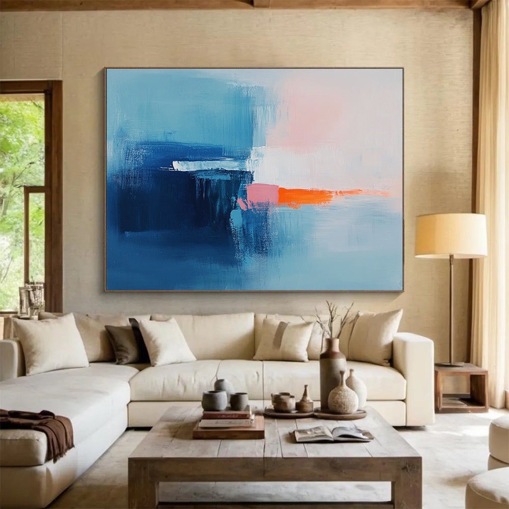 Blue and Orange Abstract Painting with Dynamic Brushstrokes DYP412