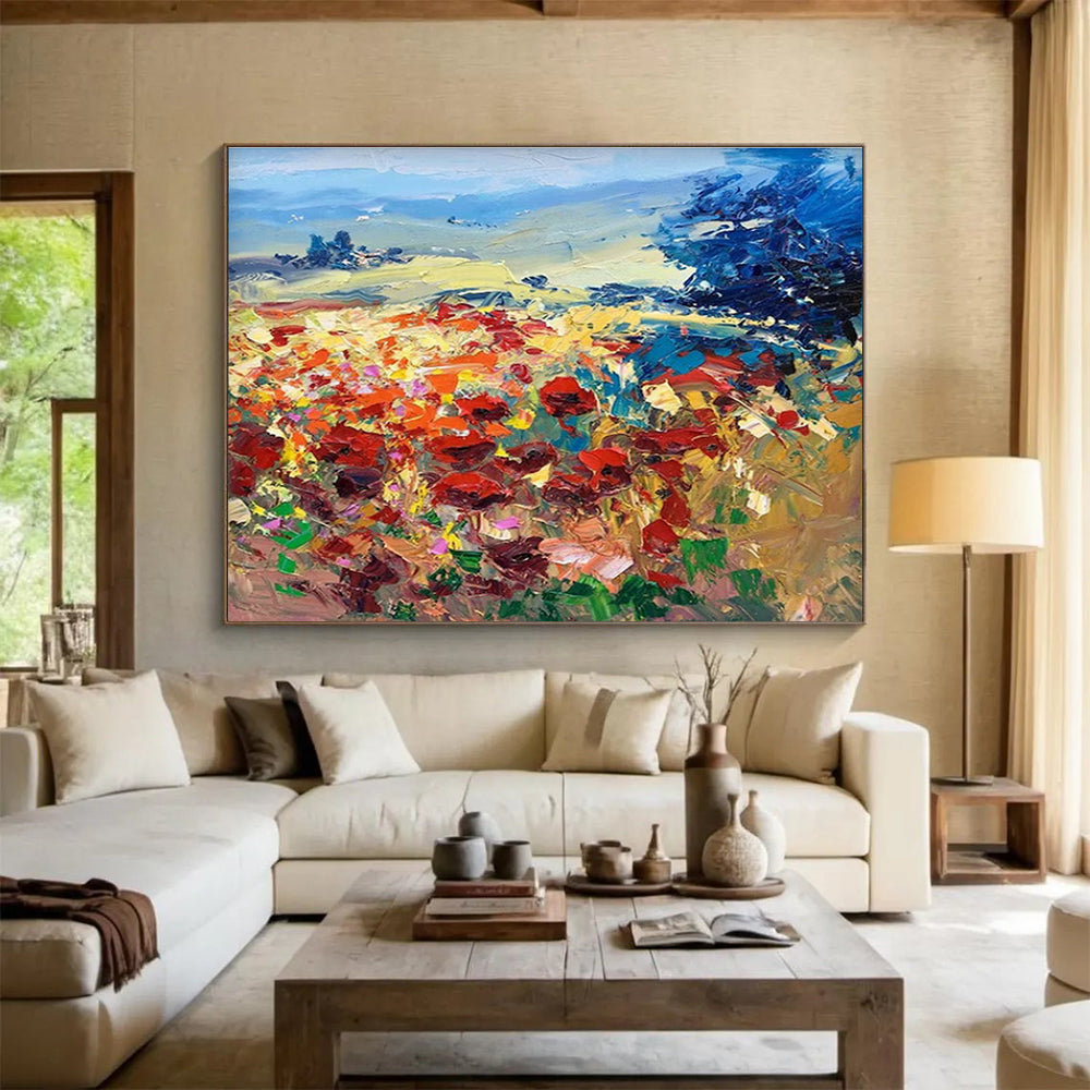 Colorful Poppy Field Abstract Painting THY475