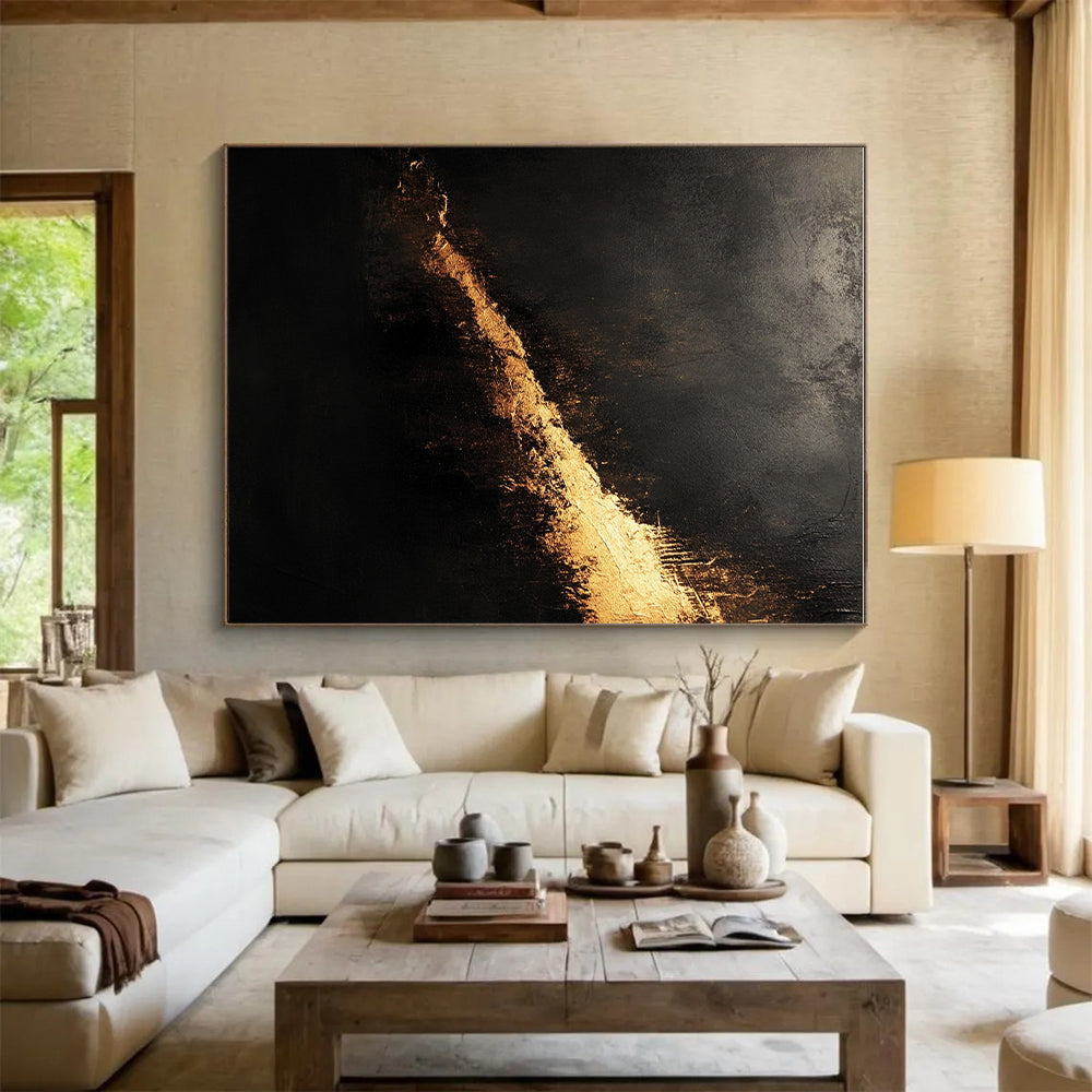 Black Gold Subtle Glow Abstract Painting GER828