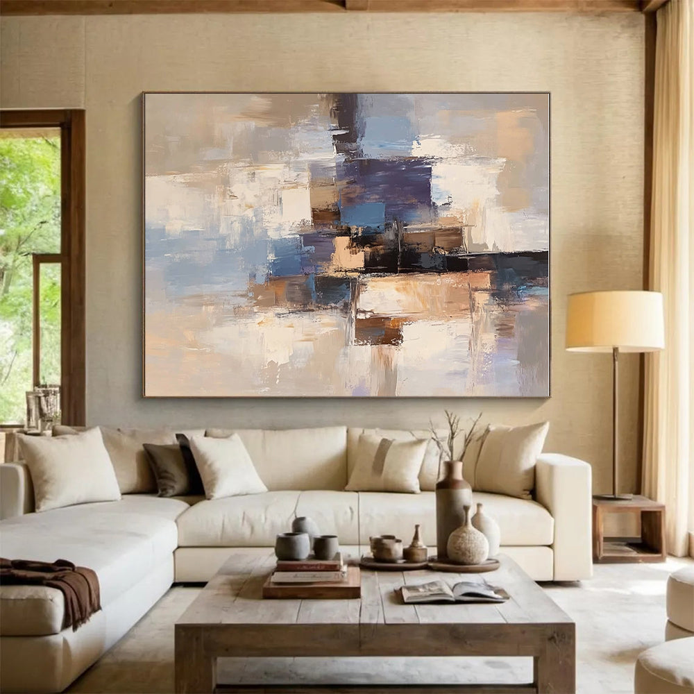 Blue Purple Beige Abstract Painting with Dynamic Color Fusion GER772