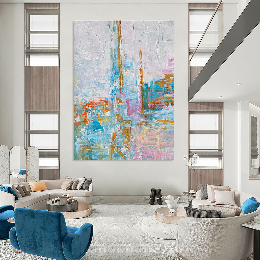 Soft Color Abstract Cityscape Painting with Delicate Lines ADGE465