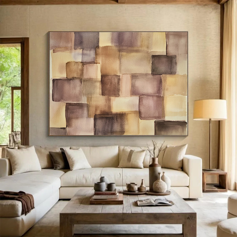 Brown and Purple Square Abstract Painting with Soft Color Blends DYP617