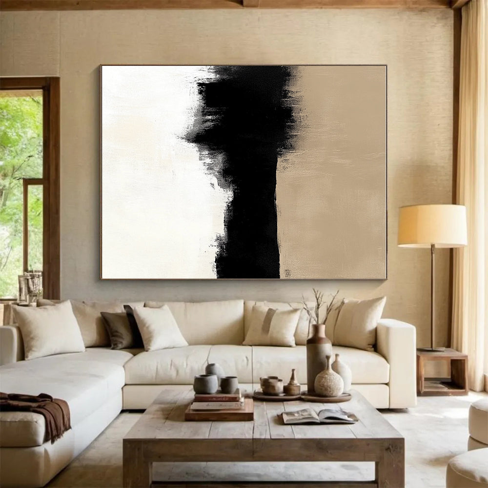 Beige and Black Gradient Abstract Painting with Subtle Transitions GER159