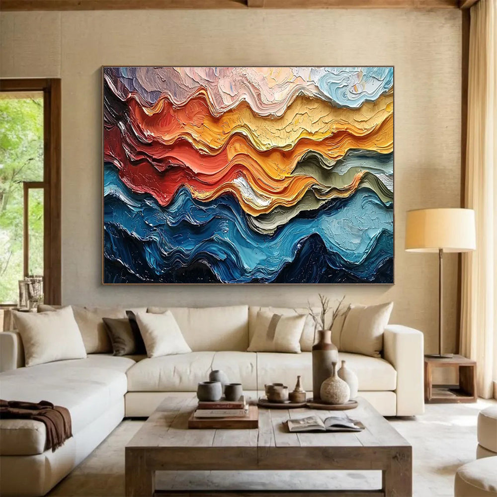 Colorful Wave Texture Abstract Painting with Layered Hues THY292
