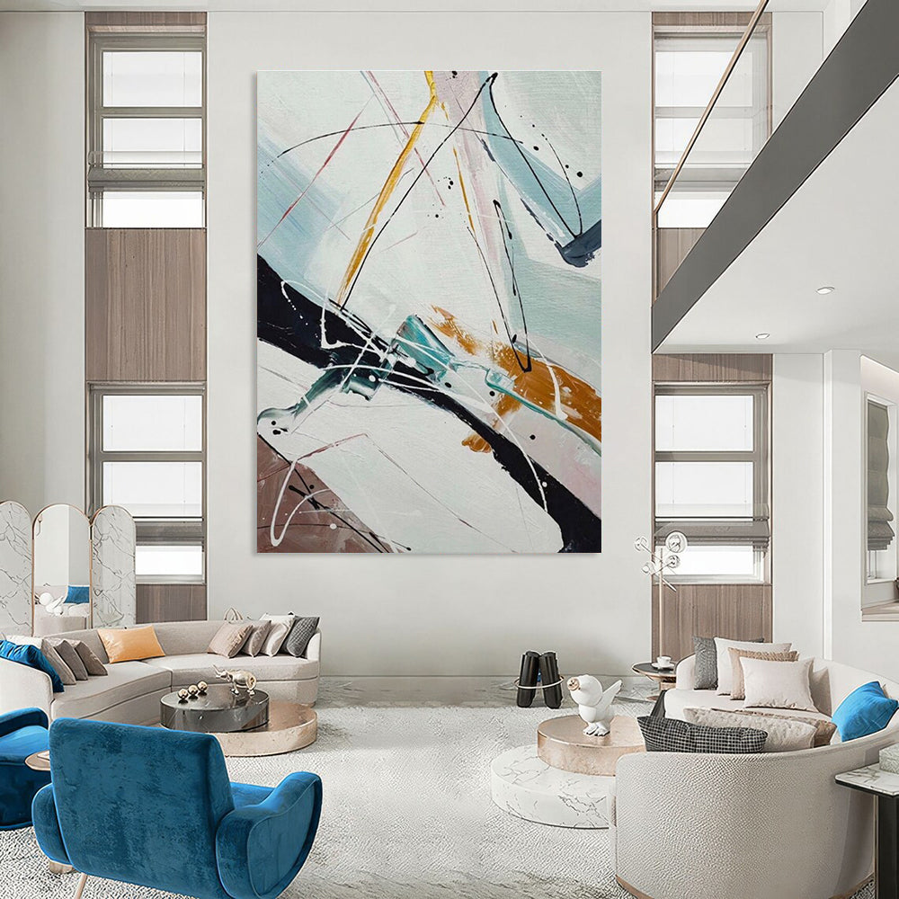 White Yellow Blue Black Abstract Painting ADGE046