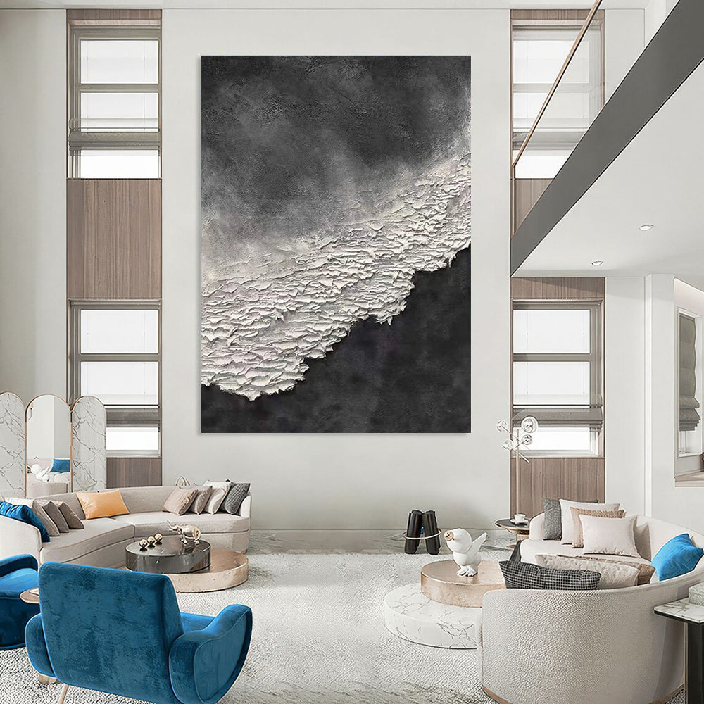 Black and White Textured Abstract Painting with Layered Effects ADGE339