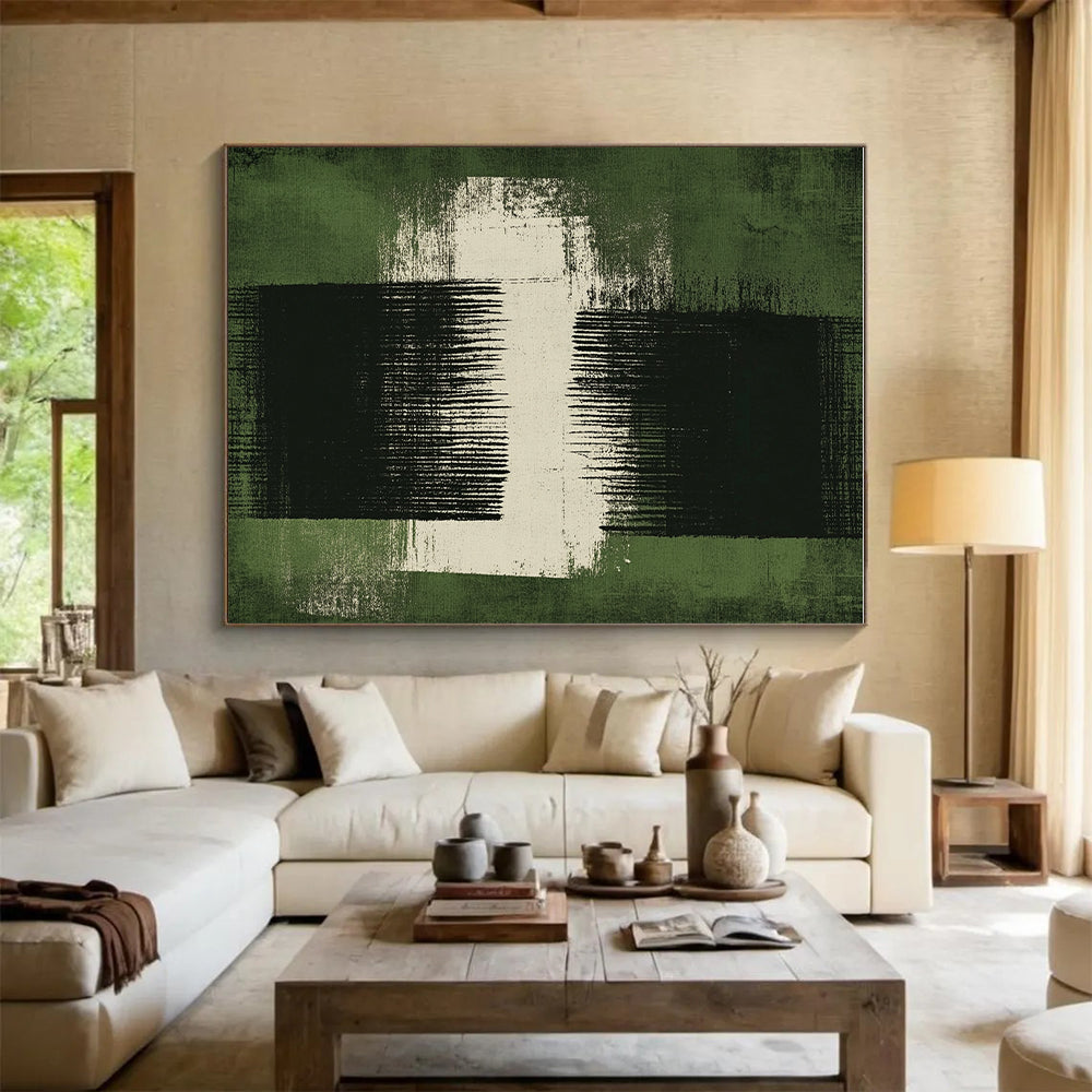 Green and Black Abstract Painting with Textured Layers GER110