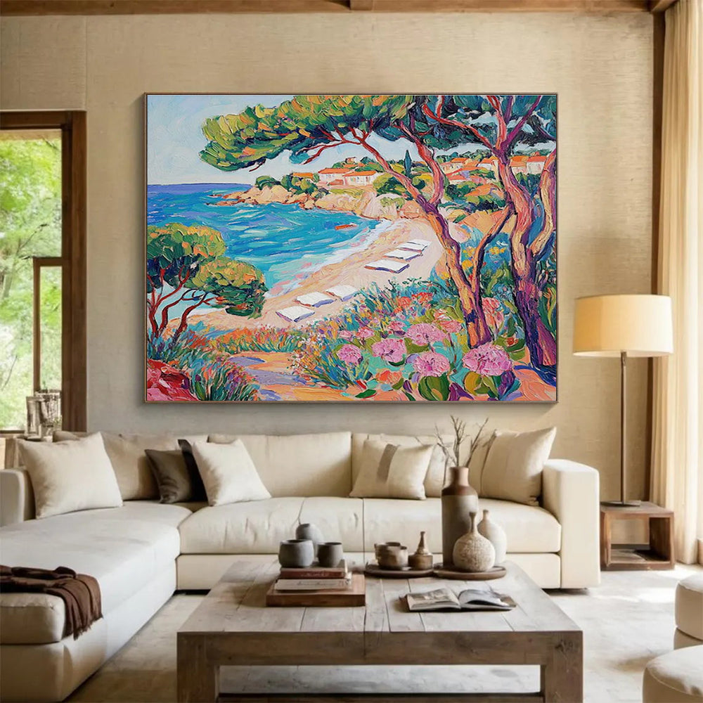 Beach View Abstract Painting with Colorful, Tropical Flair THY417