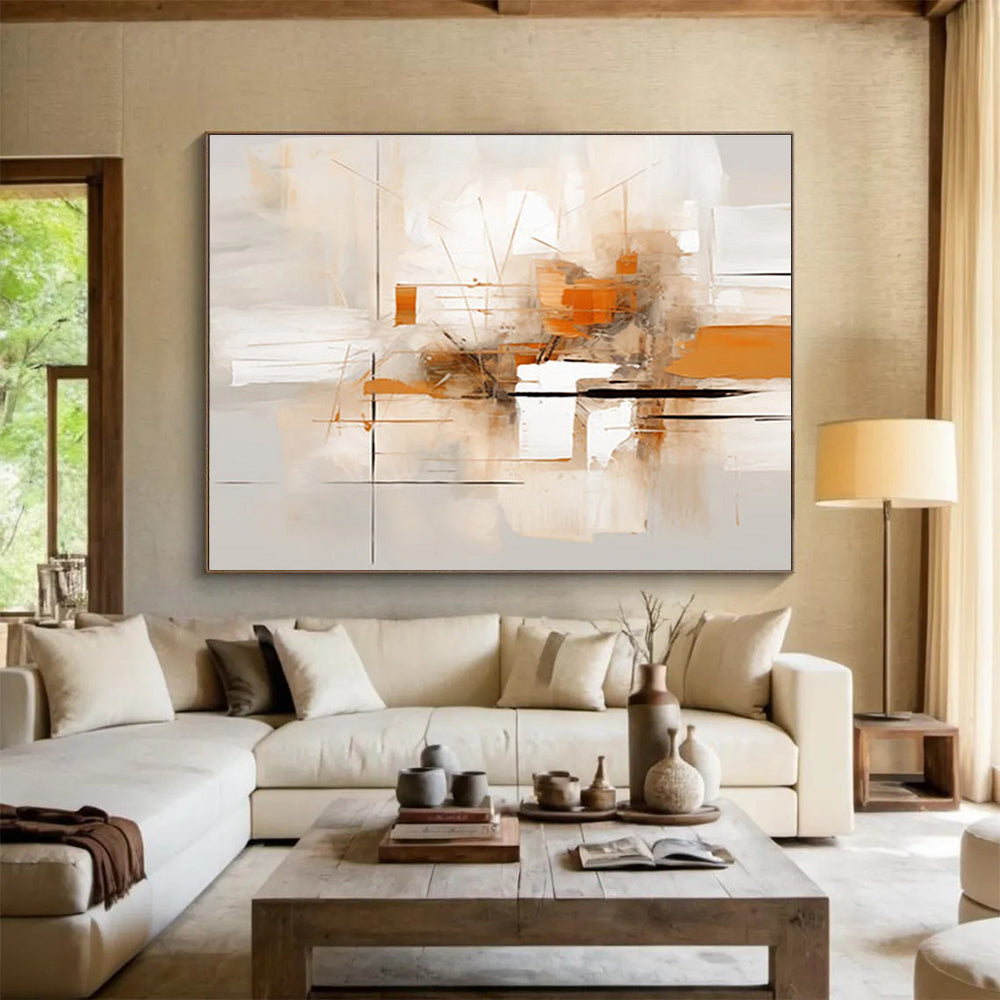 Light Beige and Orange Abstract Painting THY096
