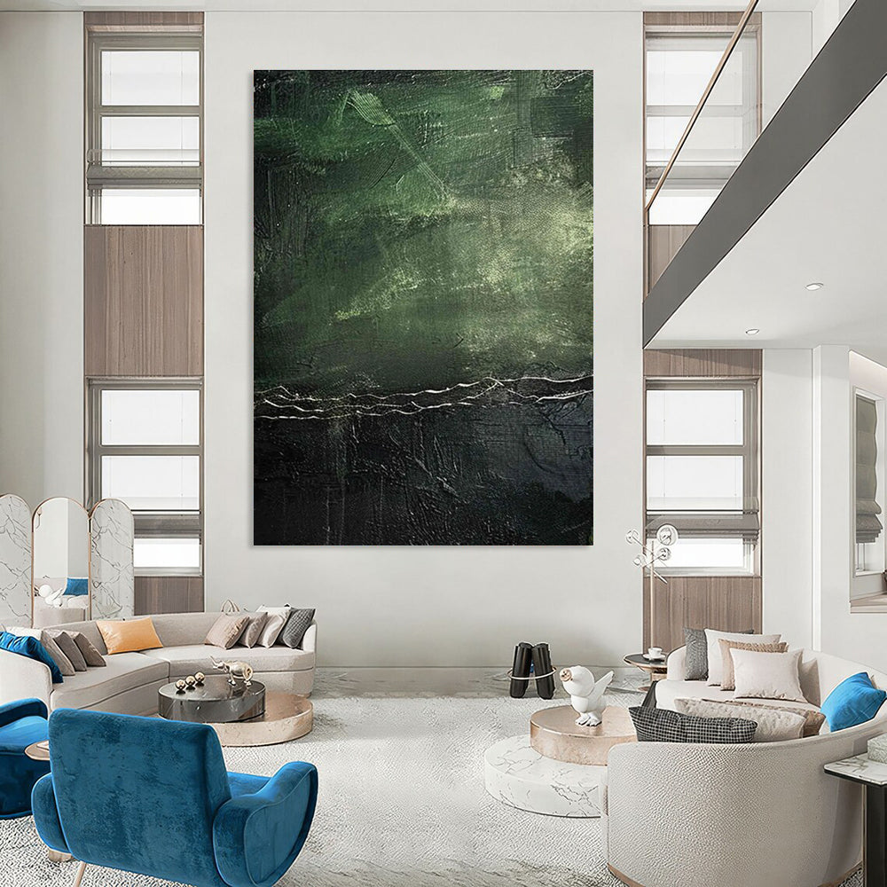 Dark Green Textured Abstract Painting with Subtle Highlights ADGE493