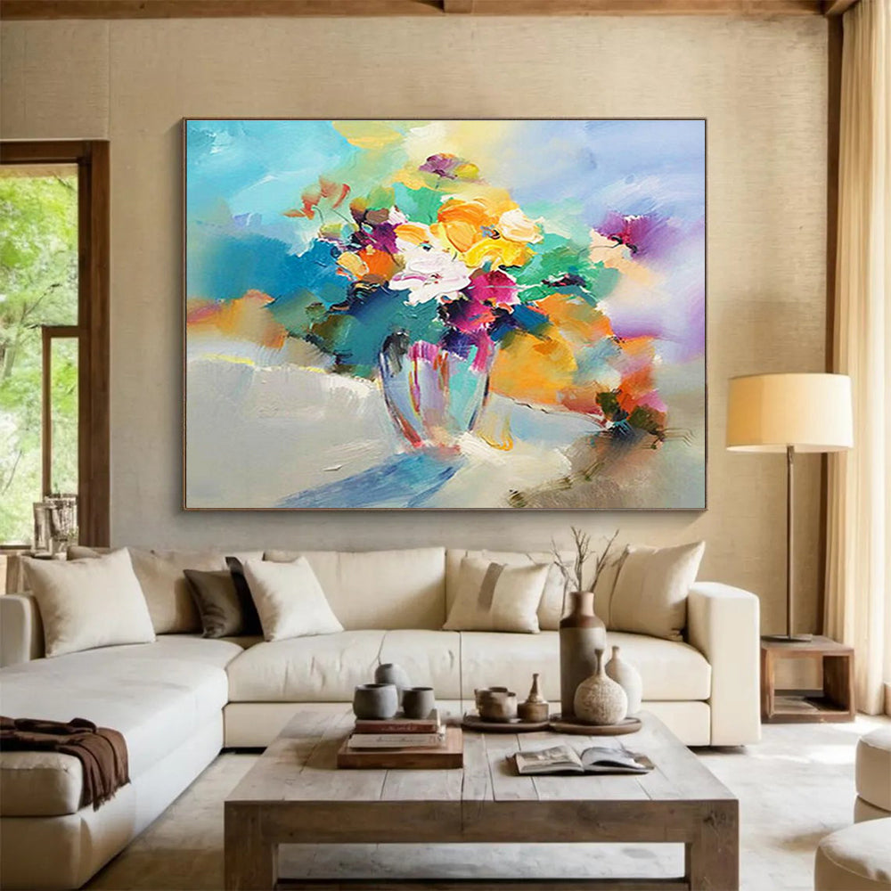Colorful Flower Vase Abstract Painting with Mixed Bright Hues THY191