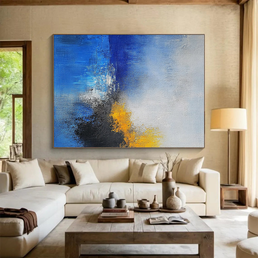 Blue and Yellow Abstract Painting with Dreamy Ambiance GER382