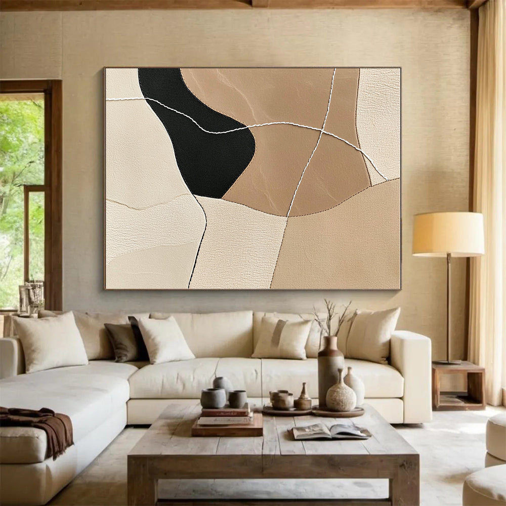Beige Leather Patchwork Abstract Painting GER853