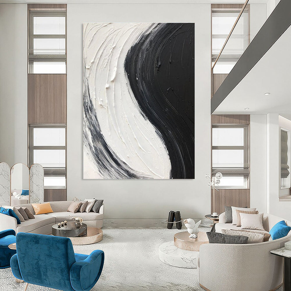 Black and White Swirl - textured Abstract Painting ADGE376