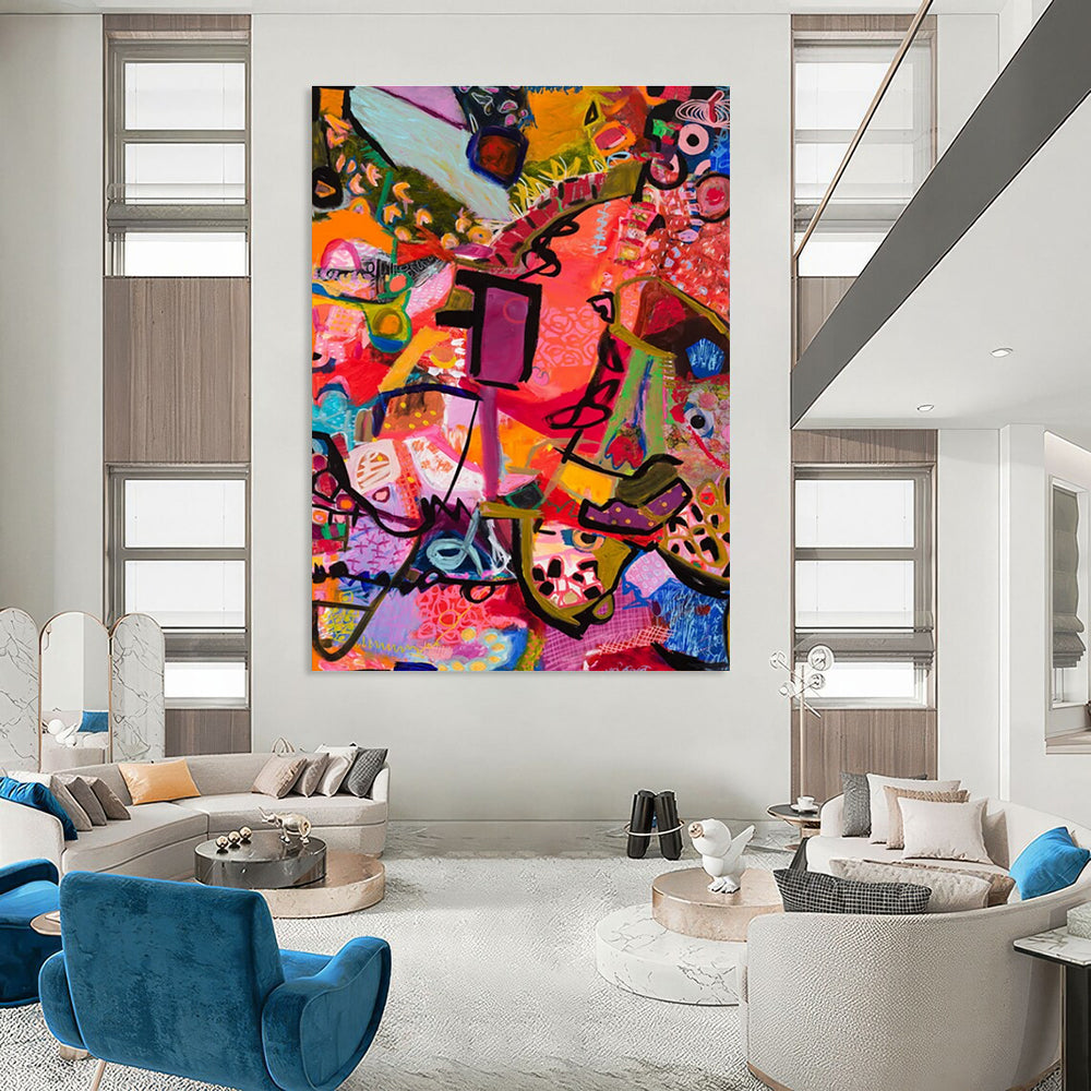 Repeat Vivid Colorful Abstract Painting with Pink and Purple ADGE295