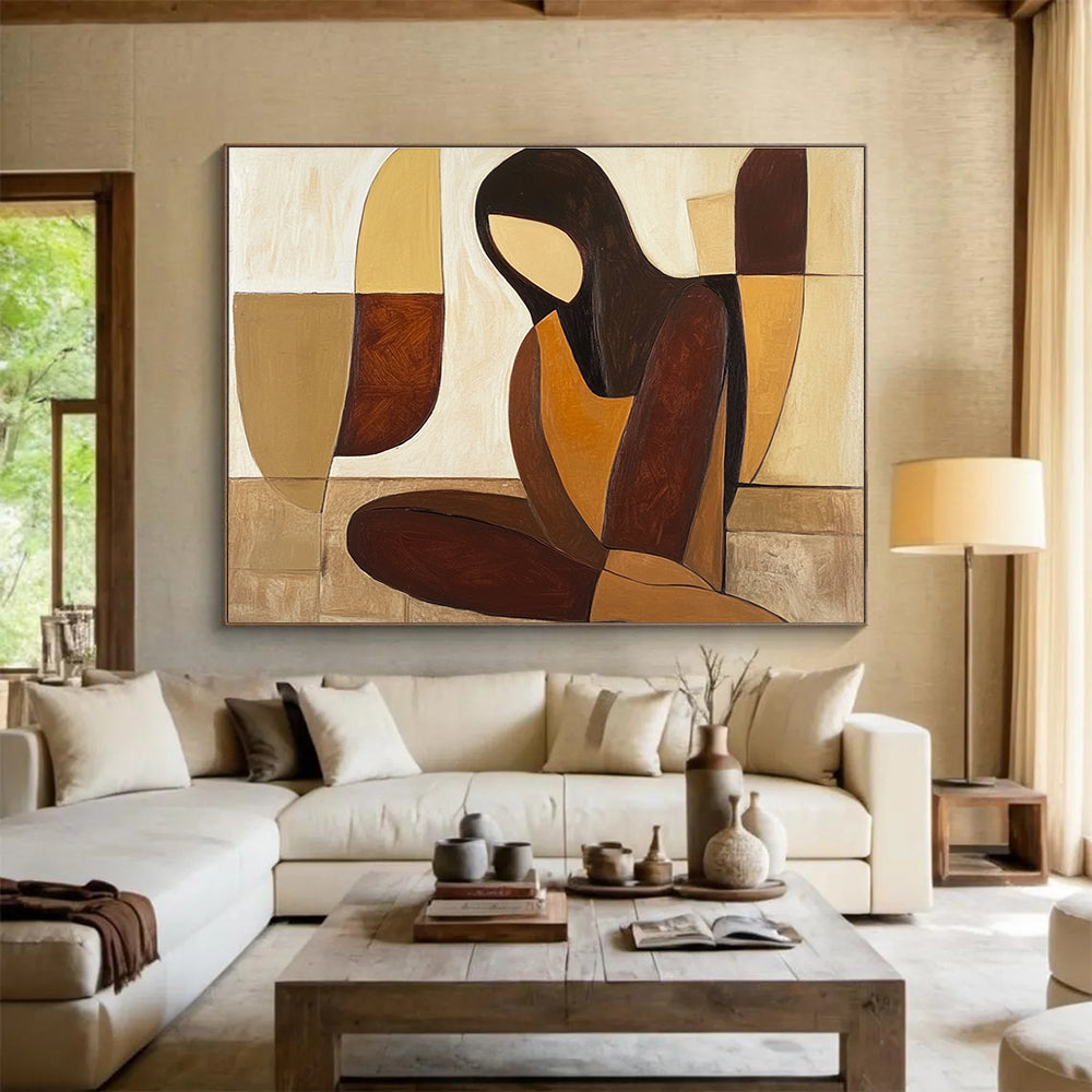 Geometric Figure Abstract Painting with Earthy Tones DYP496