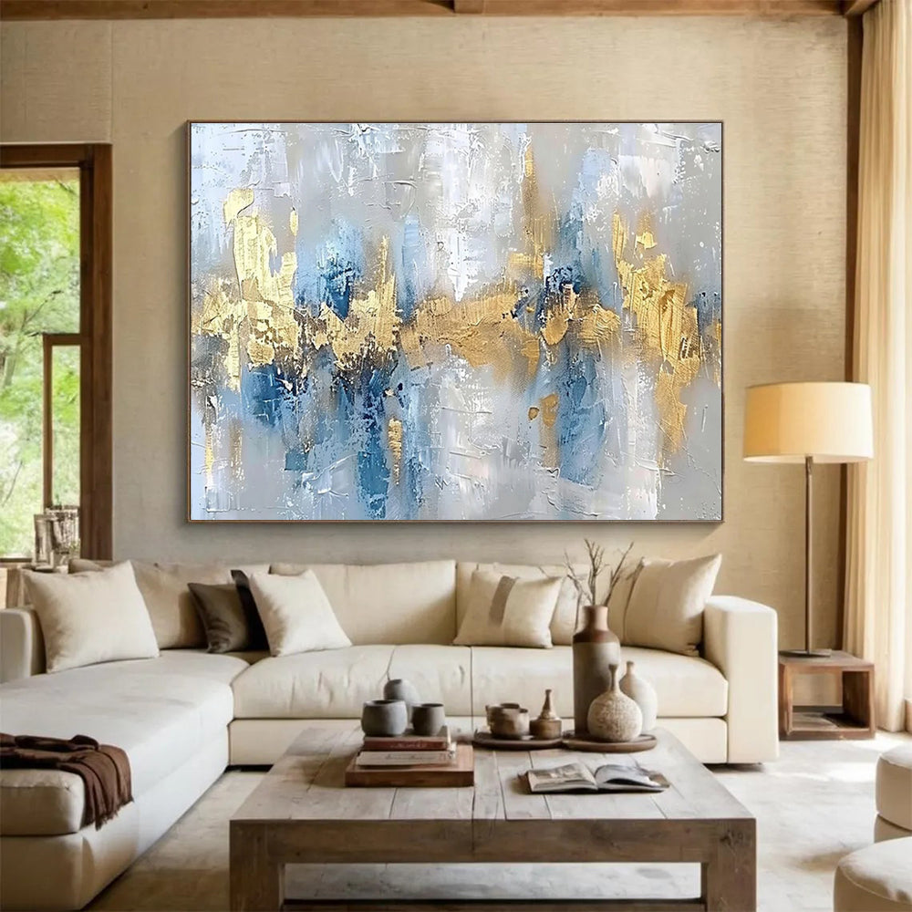 Gold Blue Grey Abstract Painting THY045