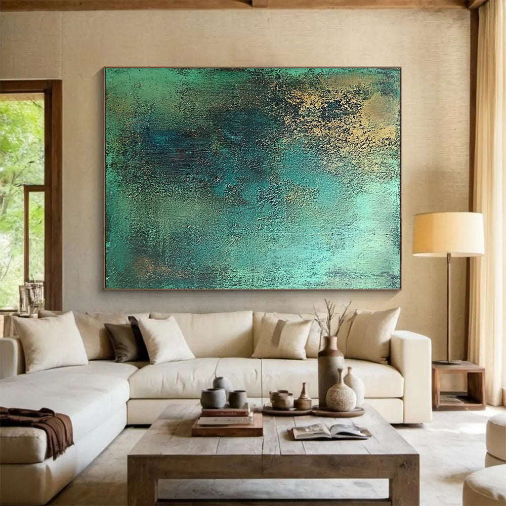 Teal and Gold Textured Abstract with Earthy Accents GER286
