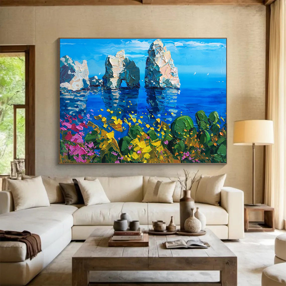 Sea Stacks and Blooms Abstract Painting THY449