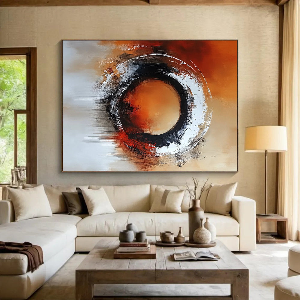 Orange Black Abstract Painting with Dripping Details GER706